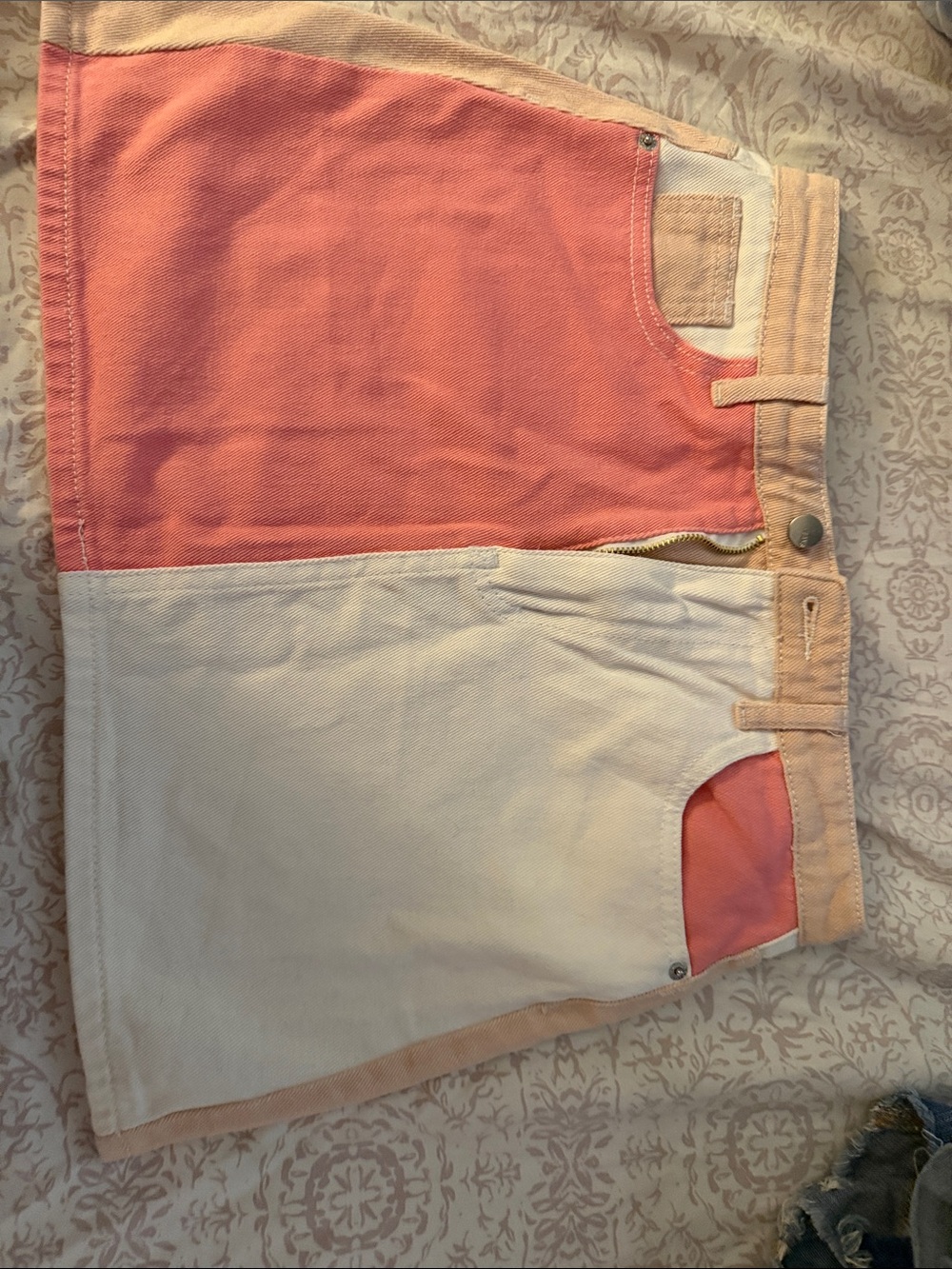 SHEIN Two-Tone Coral and Cream Colorblock Mini Skirt
